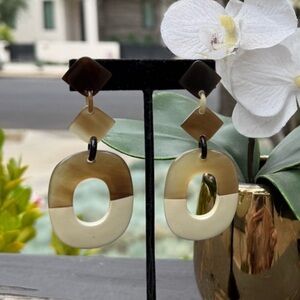 Brown and off white buffalo horn lacquer Earrings